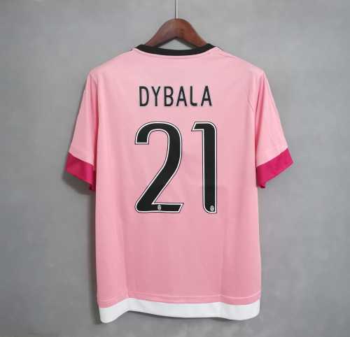 Retro Jersey 2015-2016 Juventus DYBALA 21 Away Pink Soccer Jersey Vintage Football Shirt