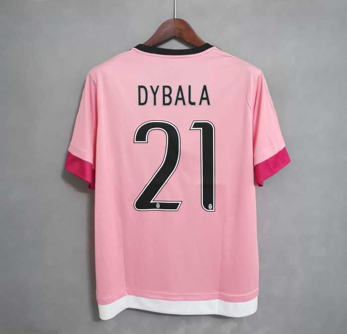 Retro Jersey 2015-2016 Juventus DYBALA 21 Away Pink Soccer Jersey Vintage Football Shirt