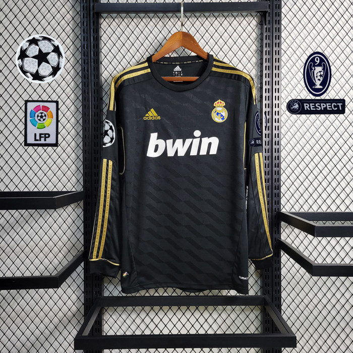 with UCL Patch Retro Jersey Long Sleeve 2011-2012 Real Madrid OZIL 10 Away Black Soccer Jersey