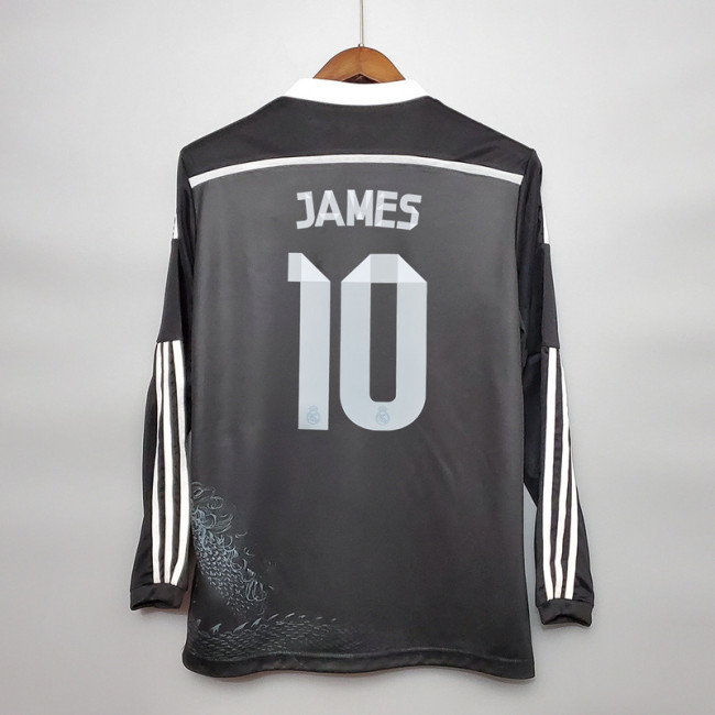 Retro Jersey Long Sleeve 2014-2015 Real Madrid JAMES 10 Third Away Black Soccer Jersey