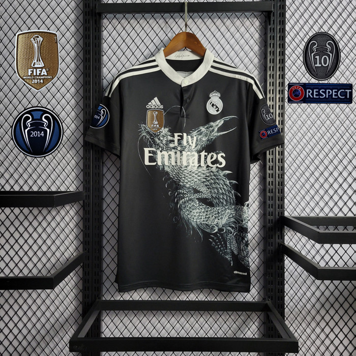 with Gold FIFA+UCL Patch Retro Jersey 2014-2015 Real Madrid RONALDO 7 Third Away Black Soccer Jersey