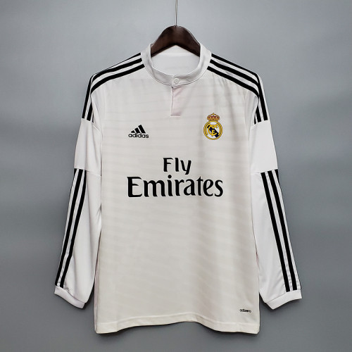 Long Sleeve Retro Jersey 2014-2015 Real Madrid Home Vintage Soccer Jersey