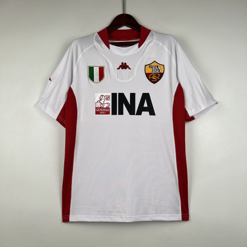 with Scudetto Patch Retro Jersey 2001-2002 As Roma Away White Soccer Jersey Vintage Football Shirt