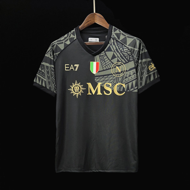 with Scudetto Patch Fan Version 2023-2024 Calcio Napoli Third Away Black Soccer Jersey