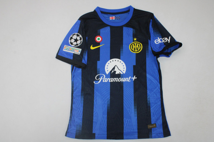 with Coppa Italia+UCL Patch Fan Version 2023-2024 Inter Milan Lautaro 10 Home Soccer Jersey Inter Football Shirt