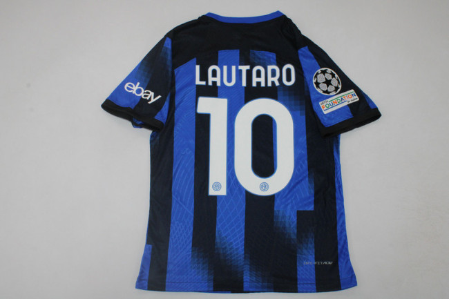 with Coppa Italia+UCL Patch Fan Version 2023-2024 Inter Milan Lautaro 10 Home Soccer Jersey Inter Football Shirt