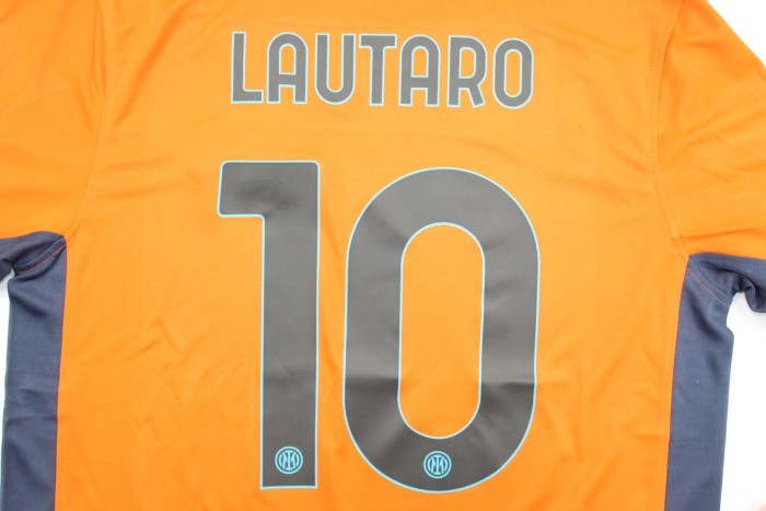 with Coppa Italia+UCL Patch Fan Version 2023-2024 Inter Milan LAUTARO 10 Third Away Orange Soccer Jersey Inter Football Shirt