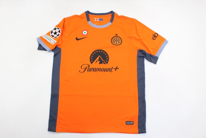 with Coppa Italia+UCL Patch Fan Version 2023-2024 Inter Milan LAUTARO 10 Third Away Orange Soccer Jersey Inter Football Shirt
