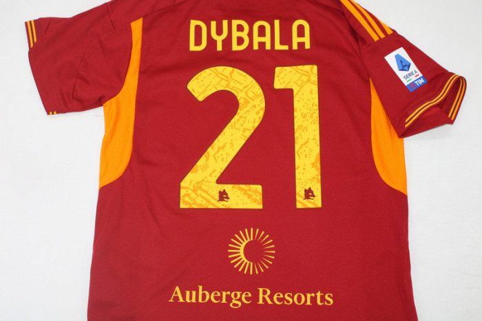 with Back Sponor Logo+Serie A Patch Fan Version 2023-2024 AS Roma DYBALA 21 Home Soccer Jersey
