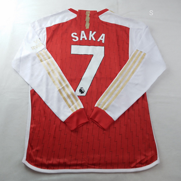 Long Sleeve Fans Version 2023-2024 Arsenal SAKA 7 Home Soccer Jersey