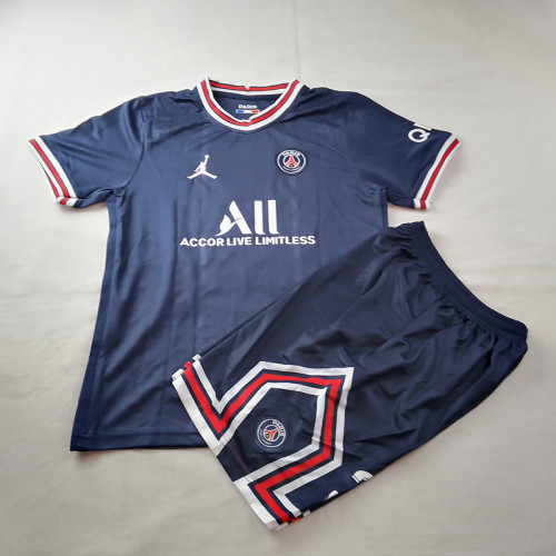 Retro Set Youth Uniform 2021-2022 PSG Home Soccer Jersey Shorts Paris Football Kit
