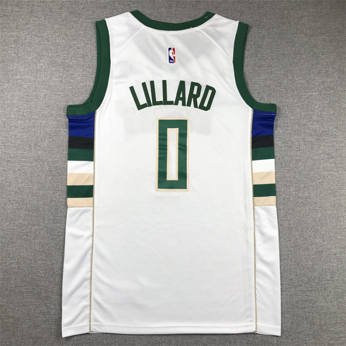 Milwaukee Bucks 0 LILLARD White NBA Shirt Basketball Jersey