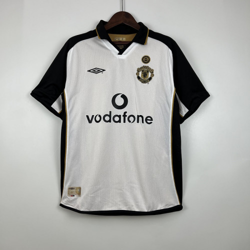 Retro Jersey 2001-2002 Manchester United Reversible Soccer Jersey White/Gold Vintage Football Shirt