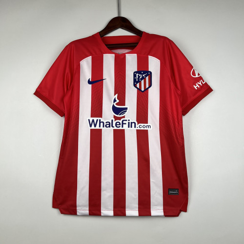 with All Sponor Logos  Fan Version 2023-2024 Atletico Madrid Home Soccer Jersey
