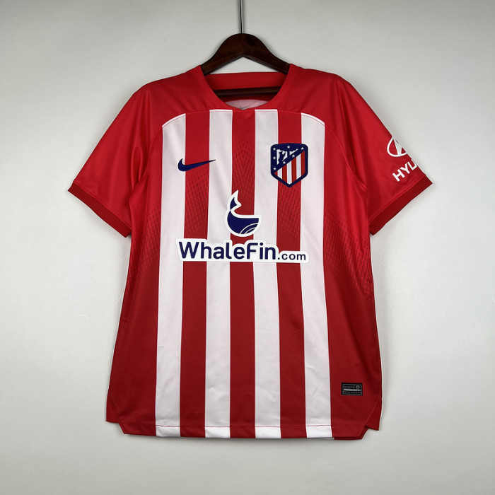 with All Sponor Logos  Fan Version 2023-2024 Atletico Madrid Home Soccer Jersey