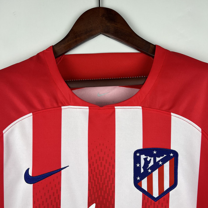 with All Sponor Logos  Fan Version 2023-2024 Atletico Madrid Home Soccer Jersey