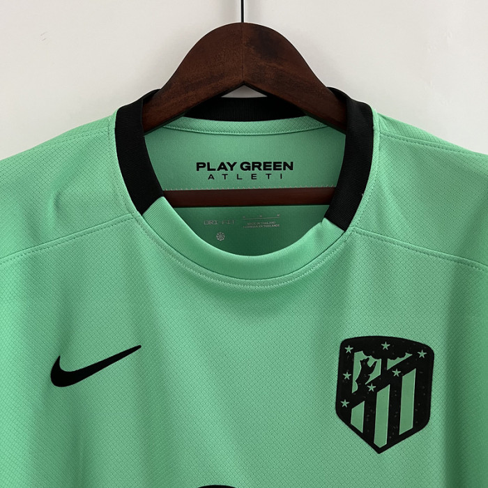with Sponor Logo Fans Version 2023-2024 Atletico Madrid Third Away Green Soccer Jersey