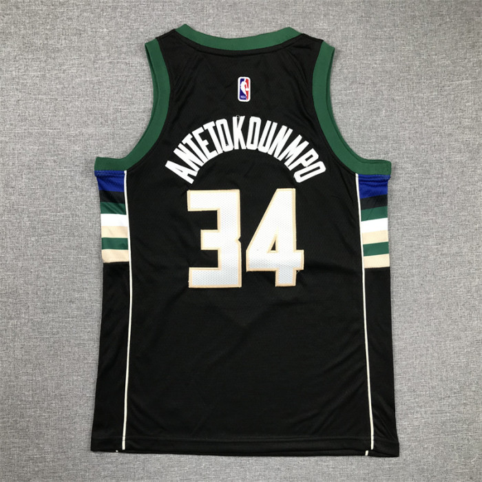 Youth Milwaukee Bucks 34 ANTETOKOUNMPO Black NBA Jersey Basketball Shirt