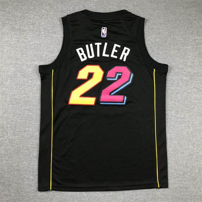 2022 City Edition Youth Miami Heat 22 BUTLER Black NBA Jersey Kids Basketball Shirt