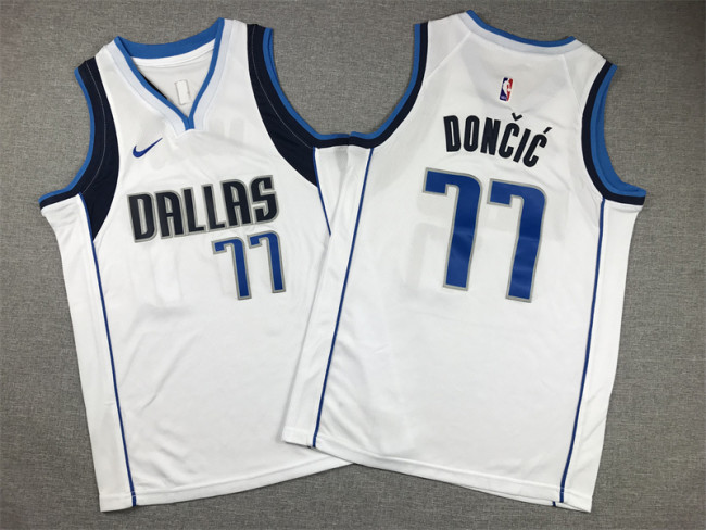 Youth Dallas Mavericks 77 DONCIC NBA Jersey White Kids Basketball Shirt