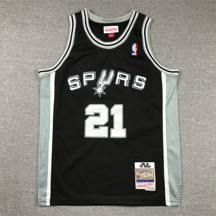 Youth Mitchell&Ness San Antonio Spurs 21 DUNCAN Black NBA Jersey Kids Basketball Shirt