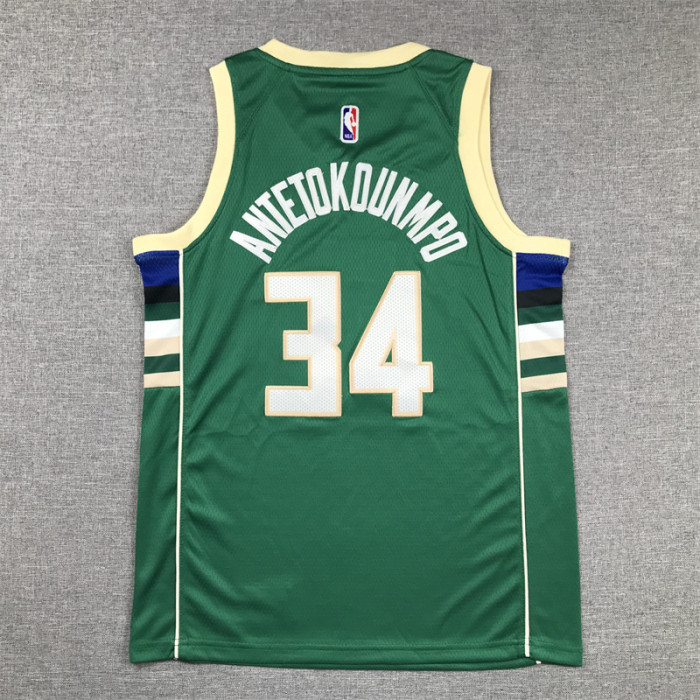 Youth Milwaukee Bucks 34 ANTETOKOUNMPO Green NBA Jersey Basketball Shirt