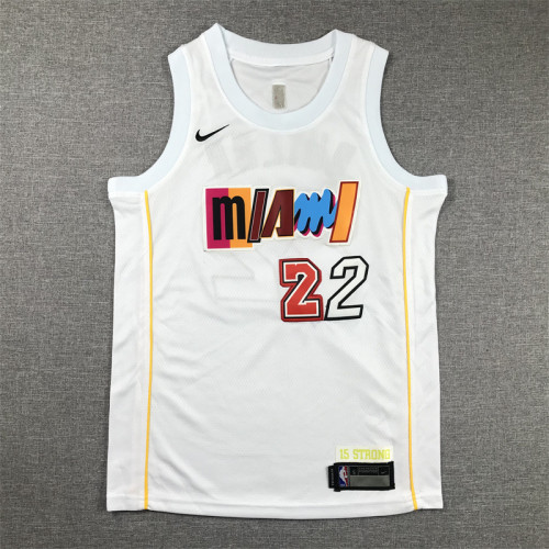 2022 City Edition Youth Miami Heat 22 BUTLER White NBA Jersey Kids Basketball Shirt