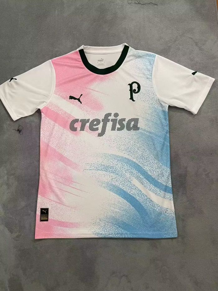 Fan Version Palmeiras 2023 White/Pink Shirt Soccer Jersey