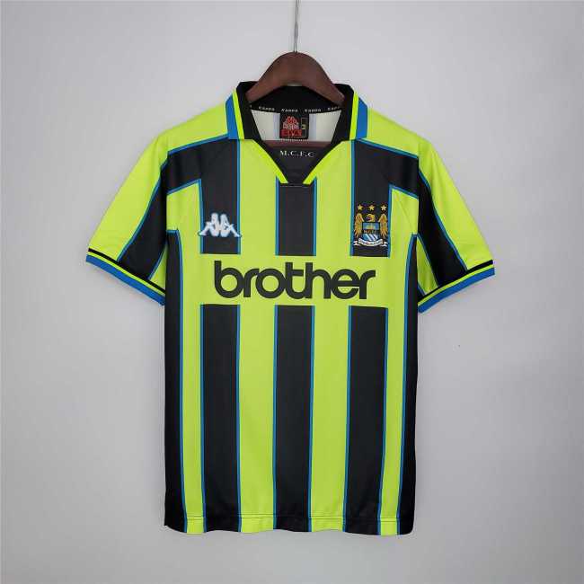 Retro Jersey 1998-1999 Manchester City Away Blue/Green Soccer Jersey Vintage Football Shirt