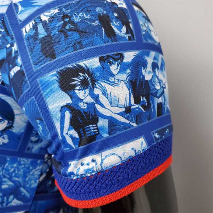 Player Version Retro Jersey 2021 Japan Commemorative Edition Blue Soccer Jersey Cartoon Vintage Football Shirt