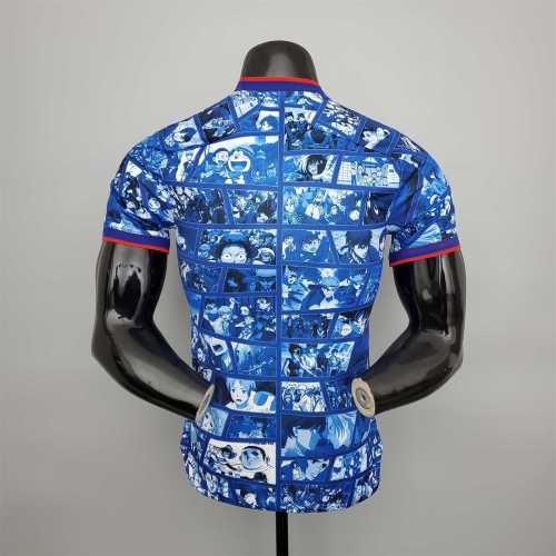 Player Version Retro Jersey 2021 Japan Commemorative Edition Blue Soccer Jersey Cartoon Vintage Football Shirt
