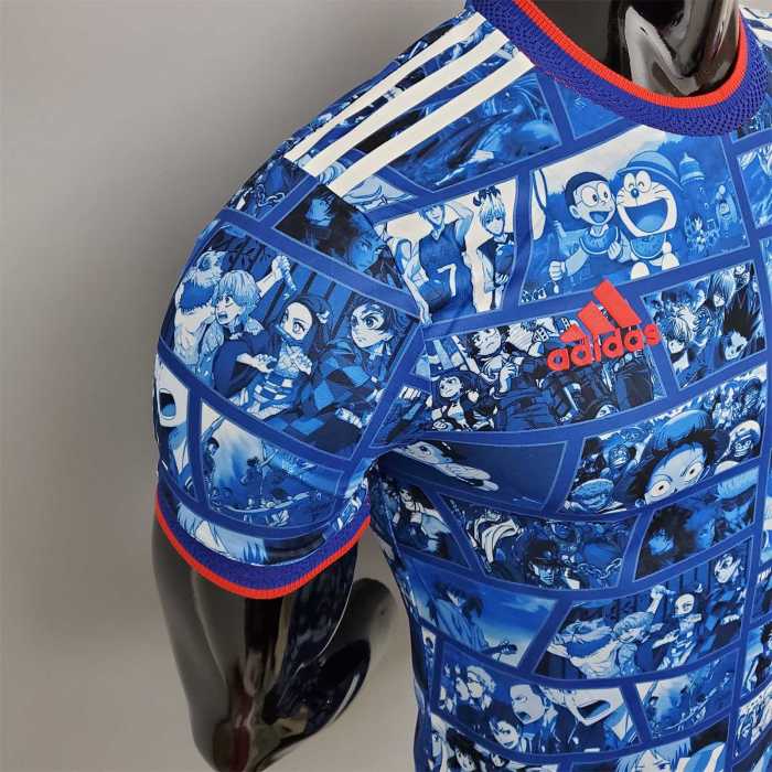 Player Version Retro Jersey 2021 Japan Commemorative Edition Blue Soccer Jersey Cartoon Vintage Football Shirt