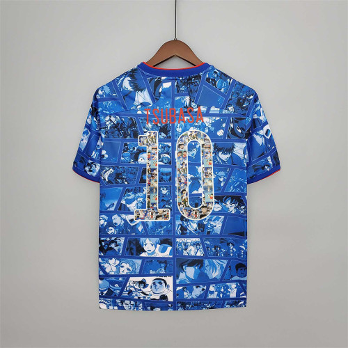 with Cartoon Number Retro Jersey 2021 Japan TSUBASA 10 Commemorative Edition Blue Soccer Jersey Cartoon Vintage Football Shirt