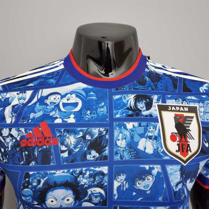 Player Version Retro Jersey 2021 Japan Commemorative Edition Blue Soccer Jersey Cartoon Vintage Football Shirt