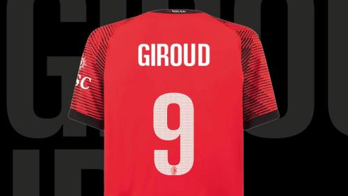 with UCL Fonts Fan Version 2023-2024 AC Milan 9 GIROUD Home Soccer Jersey AC Futbol Shirt