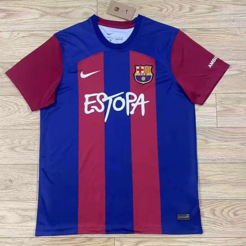 with Estopa Fan Version 2023-2024 Barcelona Home Soccer Jersey