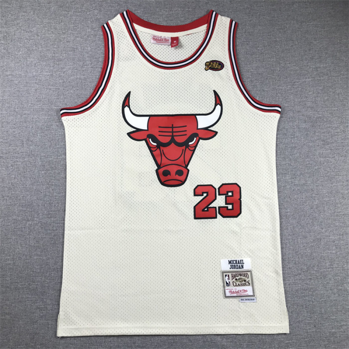 Mitchell&ness Chicago Bulls Basketball Shirt 23 MICHAEL JORDAN Cream White NBA Jersey