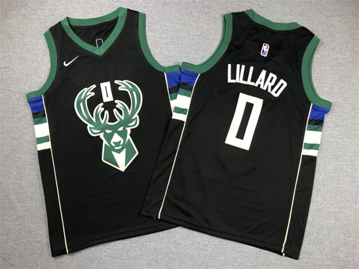 Youth Milwaukee Bucks 0 LILLARD Black NBA Shirt Child Basketball Jersey