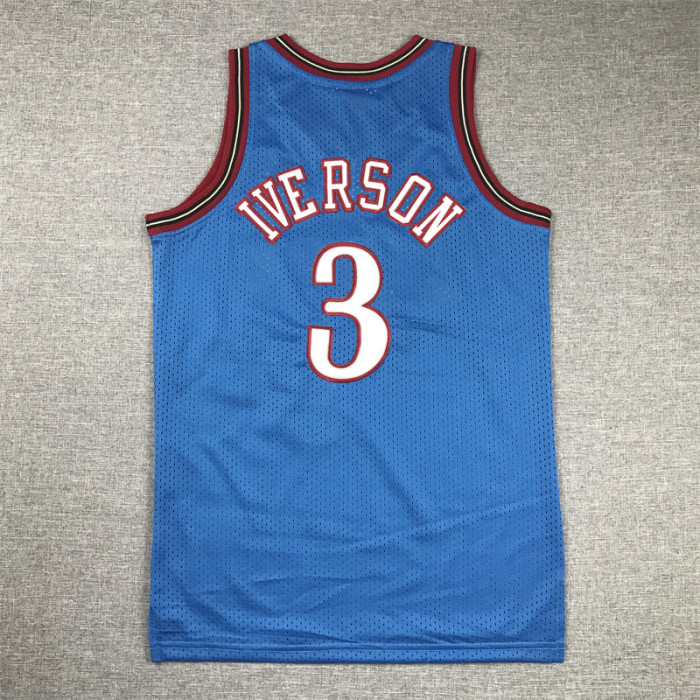 Youth Mitchell&ness 1999-00 Philadelphia 76ers Basketball Shirt 3 IVERSON Blue Kids NBA Jersey