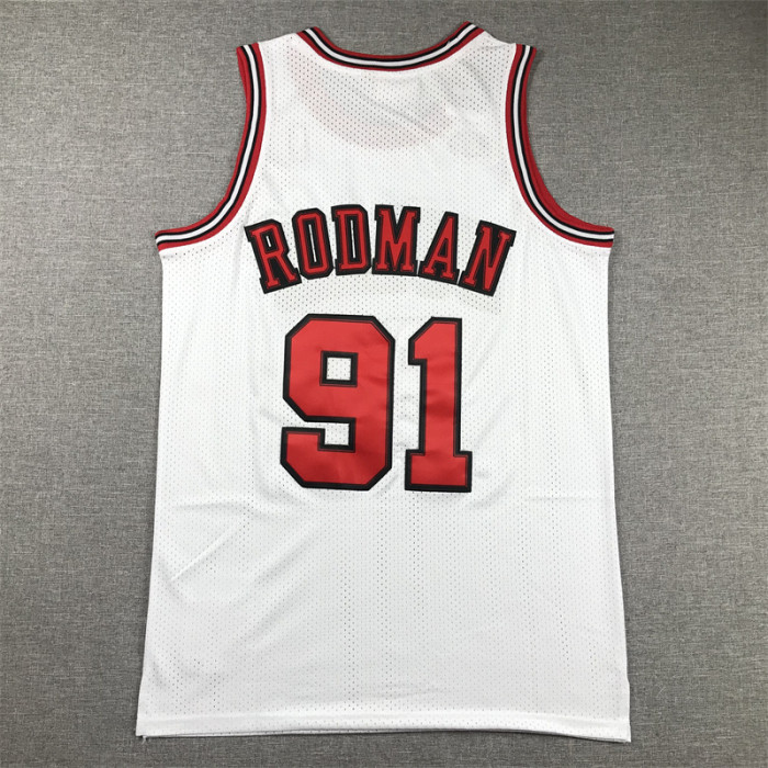 Mitchell&ness 1997-98 Chicago Bulls White Basketball Shirt 91 RODMAN Final Match NBA Jersey