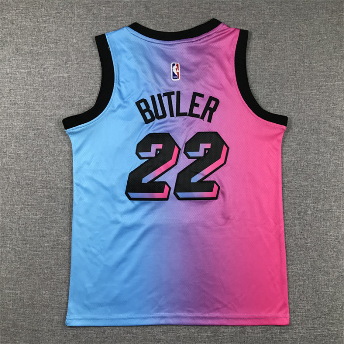 City Edition Youth Miami Heat 22 BUTLER Pink/Blue NBA Jersey Kids Basketball Shirt