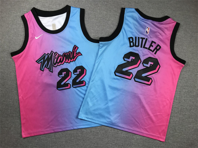 City Edition Youth Miami Heat 22 BUTLER Pink/Blue NBA Jersey Kids Basketball Shirt