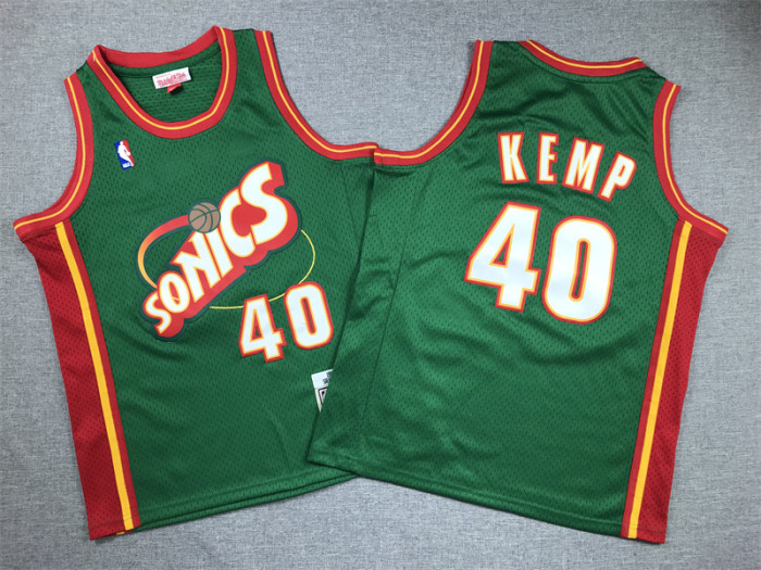 Youth Mitchell&ness 1995-96 Oklahoma City Thunder 40 KEMP Green NBA Jersey Child Seattle SuperSonics Basketball Shirt