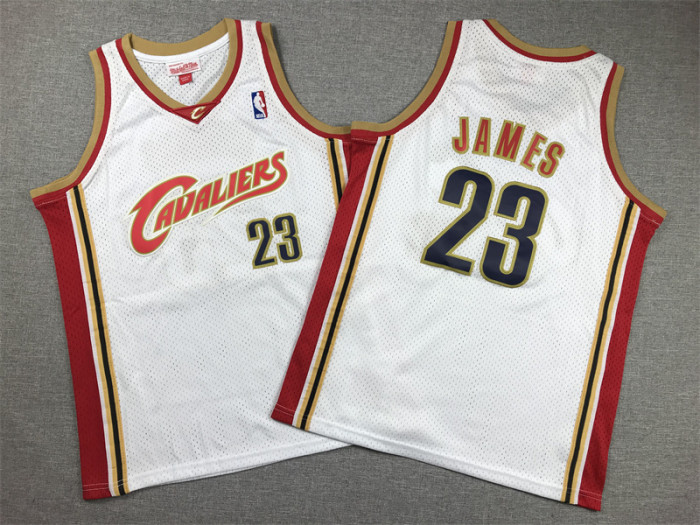 Youth Mitchell&Ness 2003-04 Cleveland Cavaliers 23 JAMES White NBA Jersey Child Basketball Shirt