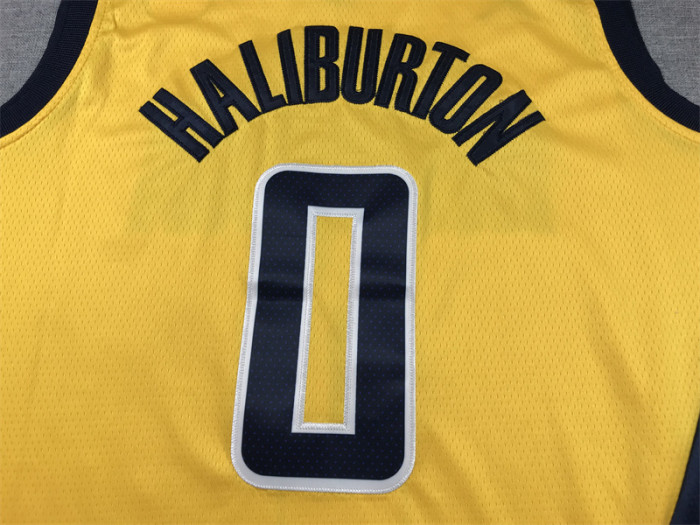 Indiana Pacers 0 HALIBURTON Yellow NBA Shirt Basketball Jersey