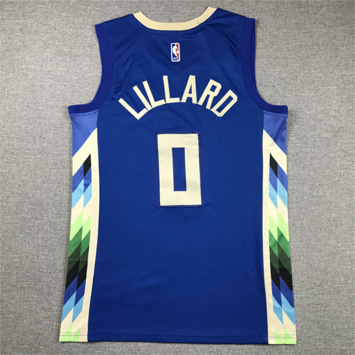 2023 City Edtion Milwaukee Bucks 0 LILLARD Blue NBA Shirt Basketball Jersey