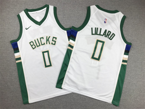 Youth Milwaukee Bucks 0 LILLARD White NBA Shirt Child Basketball Jersey