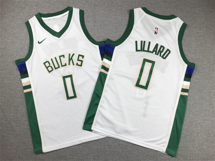 Youth Milwaukee Bucks 0 LILLARD White NBA Shirt Child Basketball Jersey