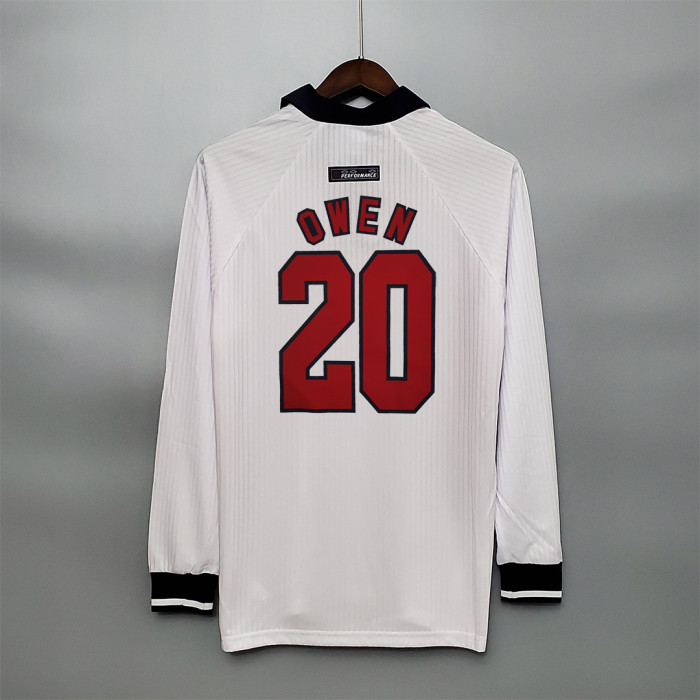 Long Sleeve Retro Jersey 1998 England Owen 20 Home Soccer Jersey