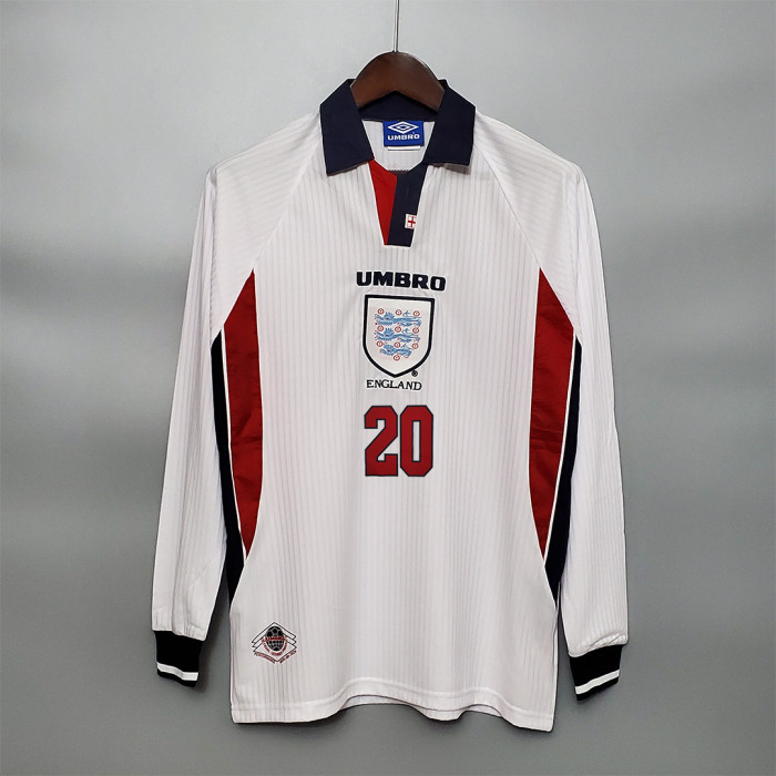 Long Sleeve Retro Jersey 1998 England Owen 20 Home Soccer Jersey
